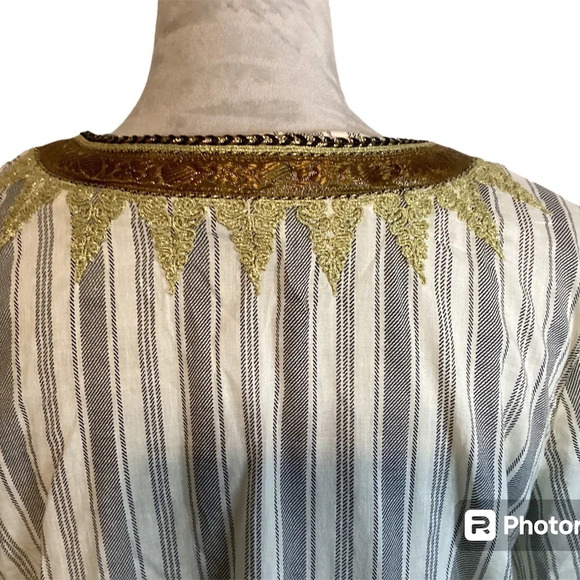 IRVING & FINE blouse womens Size M linen tunic boho hippee embroidered lag… - Picture 6 of 11